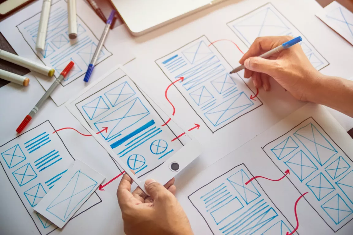 Image of the UX design process showing low-fidelity prototyping.