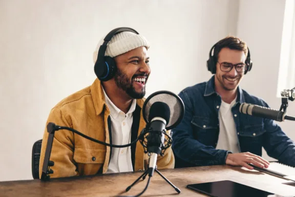 Two people making a podcast.